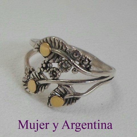 AN 151 Anillo Plata con Oro hojas