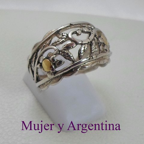 AN 149 Anillo Plata con Oro ramas y flores