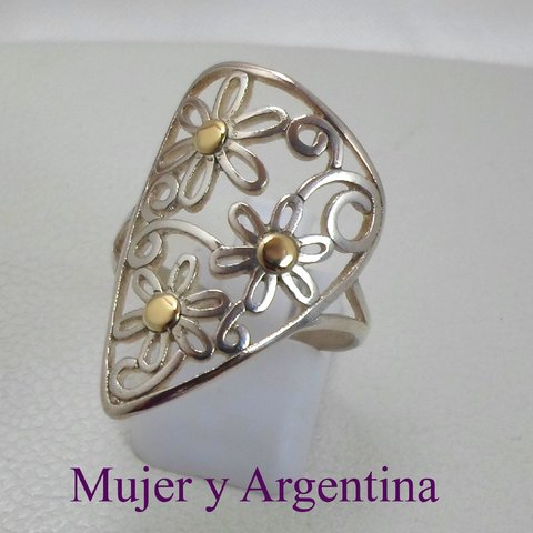 AN 141 Anillo Plata con Oro calado flores