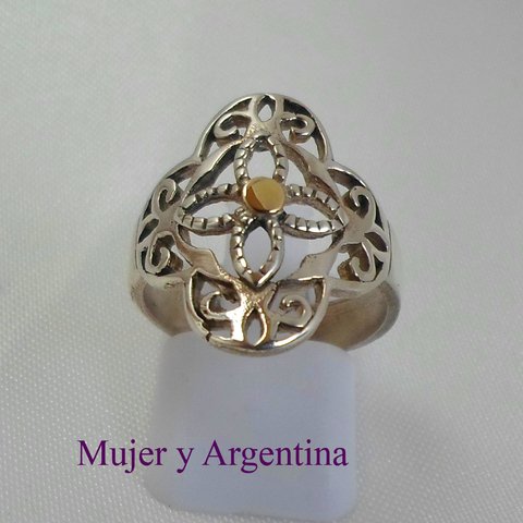 AN 153 Anillo Plata con oro calado con ondas mayorista