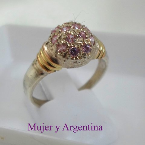 AN 132 Anillo Plata con Oro modelo frutilla con cubics rosa