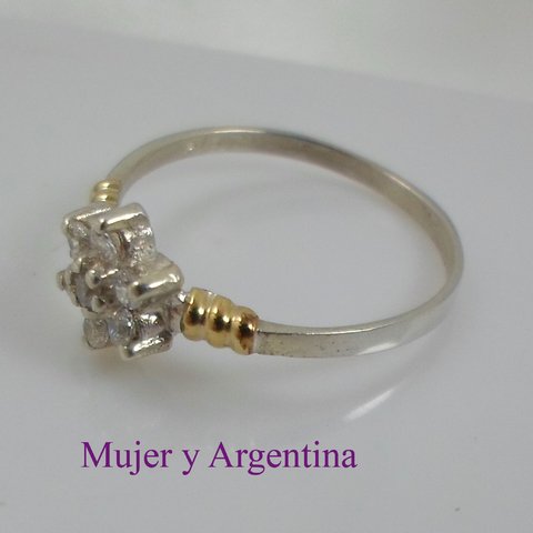 AN 129 Anillo Plata con Oro con piedras cubics