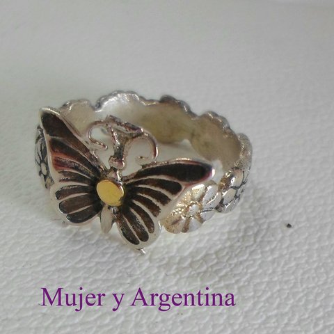 AN 168 Anillo Plata con Oro mariposa