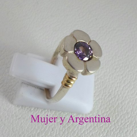 AN 205 Anillo Plata con Oro flor con cubics Lavanda