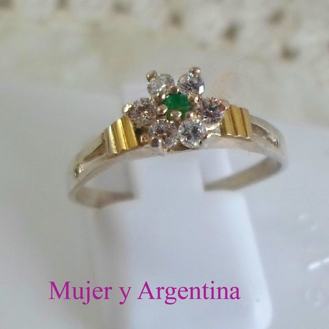 AN 202 Anillo Plata con Oro florcita cubics