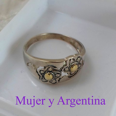 AN 182 Anillo Plata con Oro dos flores