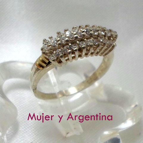 AN 076 Anillo Plata con Oro con tres filas de cubcis blanco