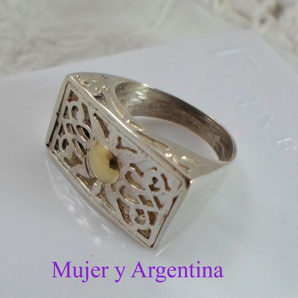 AN 341 Anillo Plata con Oro rectangular calado