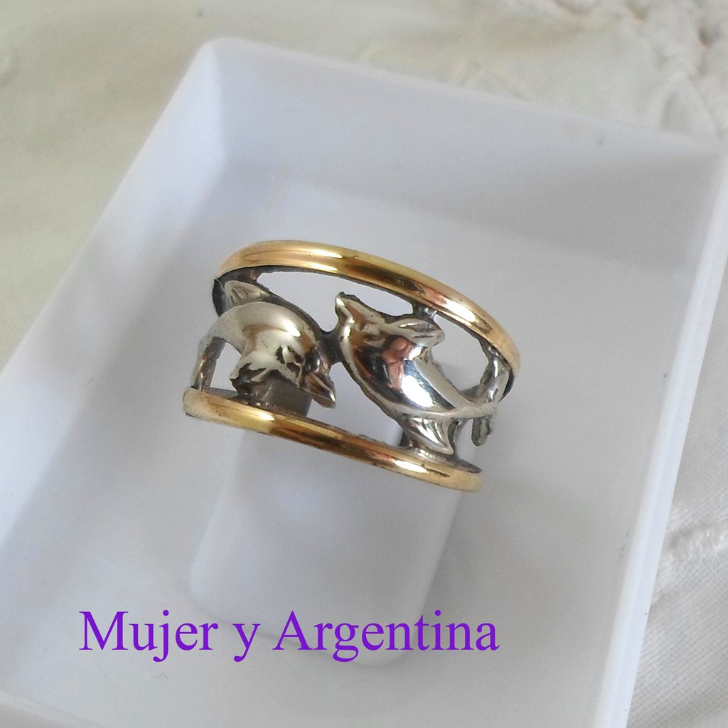 AN 345 Anillo Plata con Oro delfines