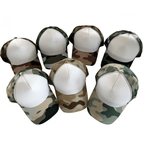 Gorras Trucker Camuflada con Frente Blanco apta sublimación estampado o bordado