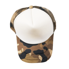 Imagen de Gorras Trucker Camuflada con frente Blanco apta para sublimado o bordado.