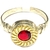 Anillo de plata y oro estilo sello con ondas y centro con circon rojo nro.16