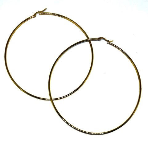 Argollitas XL media caña de acero dorado de 10 cm de diametro