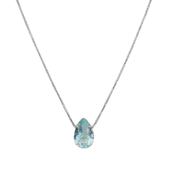 Colar gota pequena de zircônia aquamarine banhado em ródio branco