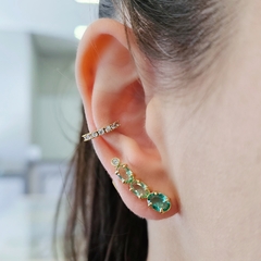 Brinco ear cuff com três ovais verde banhado a ouro 18k - comprar online