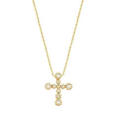 Colar crucifixo pequeno cravejado banhado a ouro 18k