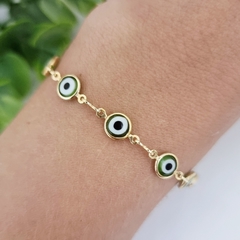 Pulseira olho grego verde banhada a ouro 18k