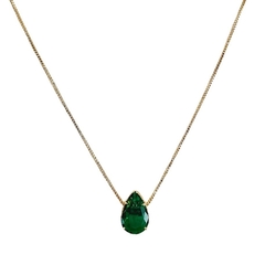 Colar gota pequena de zircônia verde esmeralda banhado a ouro 18k