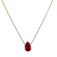 Colar gota pequena de zircônia vermelho banhado a ouro 18k