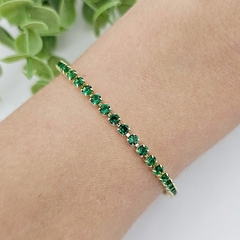 Pulseira riviera verde esmeralda banhada a ouro 18k