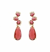 Brinco quatro gotas de zircônia fucsia banhado a ouro 18k