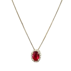 Colar oval vermelho com zircônias banhado a ouro 18k