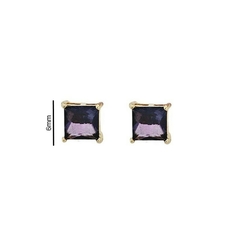 Brinco quadradinho 6mm ametista banhado a ouro 18k - comprar online