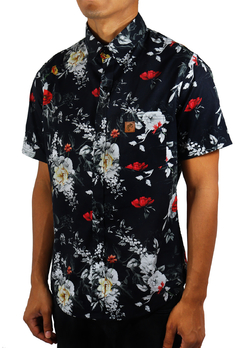 Camisa Estampada Camaleão Urbano Floral Rosas Azul - comprar online