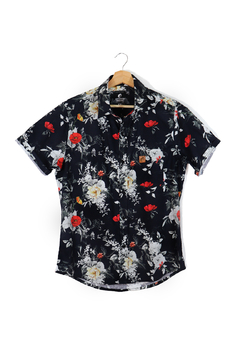 Camisa Estampada Camaleão Urbano Floral Rosas Azul - loja online