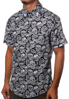 camisa masculina estampada caveira mexicana florida