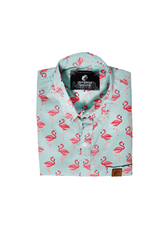 CAMISA ESTAMPADA CAMALEÃO URBANO FLAMINGO AZUL CLARO - Camaleão Urbano