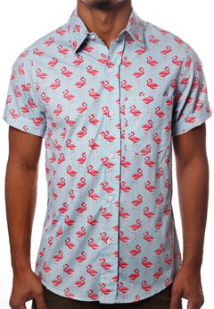 CAMISA ESTAMPADA CAMALEÃO URBANO FLAMINGO AZUL CLARO