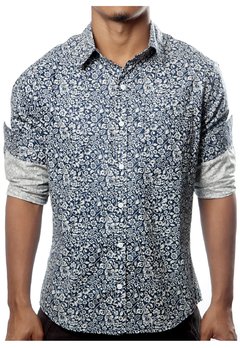 CAMISA ESTAMPADA CAMALEÃO URBANO MANGA LONGA FLORIDA ARABESCO AZUL - comprar online