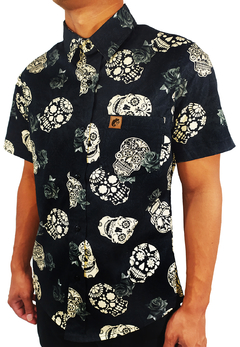 CAMISA ESTAMPADA CAMALEÃO URBANO CAVEIRAS MEXICANA BLACK ROSES - comprar online