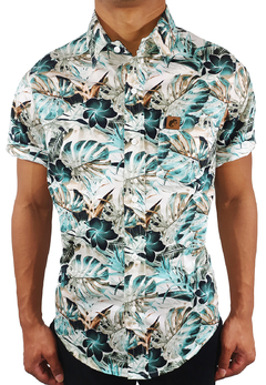 CAMISA ESTAMPADA CAMALEÃO URBANO FOLHAGEM BOTÂNICA