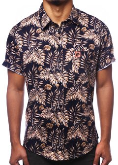 CAMISA ESTAMPADA CAMALEÃO URBANO FOLHAGEM TROPICAL OURO