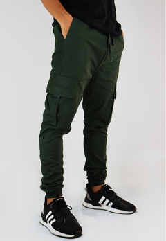 Calça Cargo Sarja Bolsos Camaleão Urbano Jogger Verde