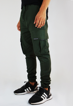 Calça Cargo Sarja Bolsos Camaleão Urbano Jogger Verde - Camaleão Urbano