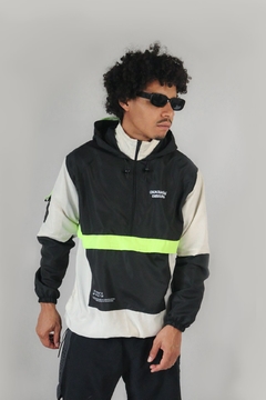 Jaqueta Corta Vento Anorak Camaleão Urbano Capuz Verde Neon