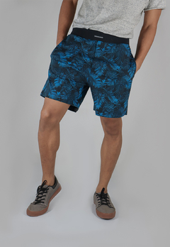 Short Estampado Camaleão Urbano Casual Folhagem Azul - Camaleão Urbano