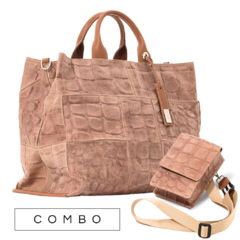 COMBO - Maxi Bolsa Ultraleve c/ Organizador + Bolsa Crossbody Celular - Croco Print Café