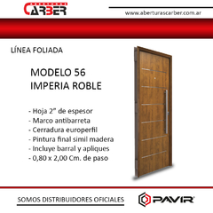 Puerta Modelo 56 imperia roble Simil Madera SEGURIDAD Antibarreta PAVIR de 0,90