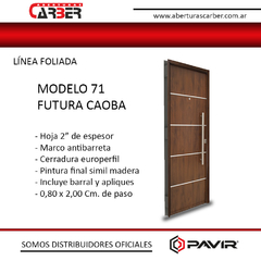 Puerta Modelo 71 futura caoba Simil Madera SEGURIDAD Antibarreta PAVIR de 0,80
