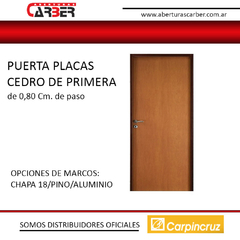 Puerta Placa Cedro Marco Chapa 18 /Pino/Aluminio de 0,80 CARPINCRUZ
