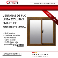 Ventana de PVC Blanco linea SMARTLIFE 1,20 x 1,50 CON DVH SIMIL MADERA MUCHTEK TECNOPERFILES