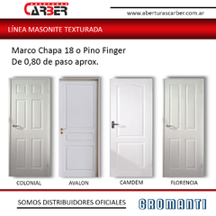 Puerta Placa Texturada 0,80 Modelos Camden - Avalon - Marco Chapa 18 o Pino Finger GROMANTI