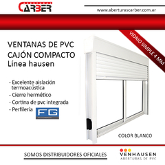Ventana balcon PVC cajon compacto 1,50 x 2,00 VIDRIO SIMPLE 4 MM con cortina de enrollar - Hausen perfiles fg