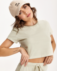 Cropped Feminina Gola Careca Stone - Bege