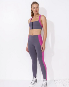 Legging Bolso Lateral e Recortes - Cinza