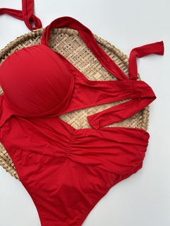 Conjunto Plus Size: Top Meia Taça Alça Larga & Tanga Alta com Barra Franzida - Tam G3 - Meu Bikini Novo